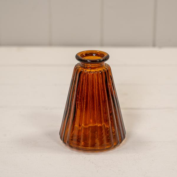 Burnt Amber Ribbed Glass Bottle L7.4cm W7.4cm H9.9cm W150g