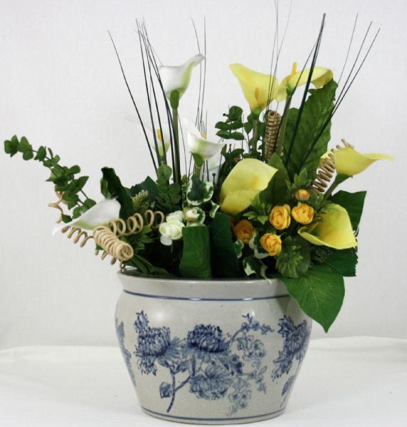 Ceramic Planter Vintage Blue & White Magnolia Design