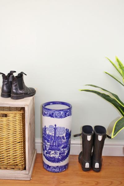 Umbrella Stand Vintage Blue & White Townscape Design