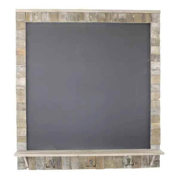Large Blackboard with Driftwod Effect Surround Shelf and 3 Double Hooks