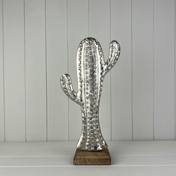 Large Aluminim Cactus on Wooden Base