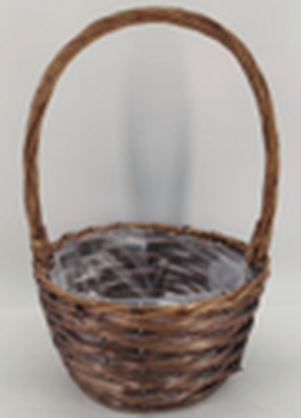 Round Brown Willow Basket with overhandle