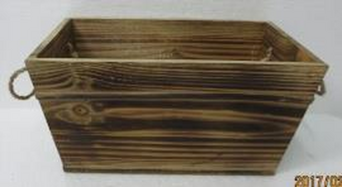 Rectangular Burntwood Trough with Wooden Beading & Rope handles