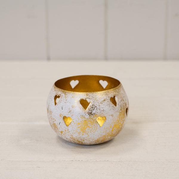 Gold Antique Votive with Heart Design 8x8x6cm
