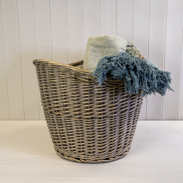 Willow Oval Log Basket with Hessian Liner TD50x48cm