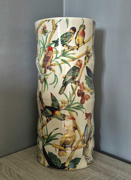 Ceramic Umbrella Stand Bamboo & Tropical Bird Design