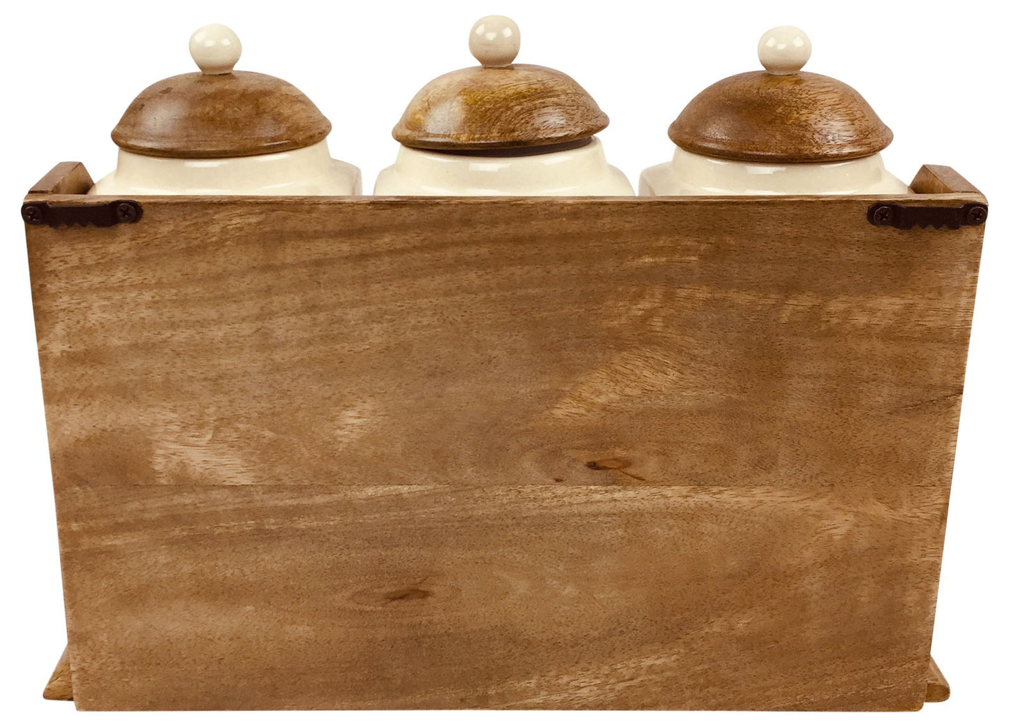 Three Ceramic Jars With Wooden Drawers