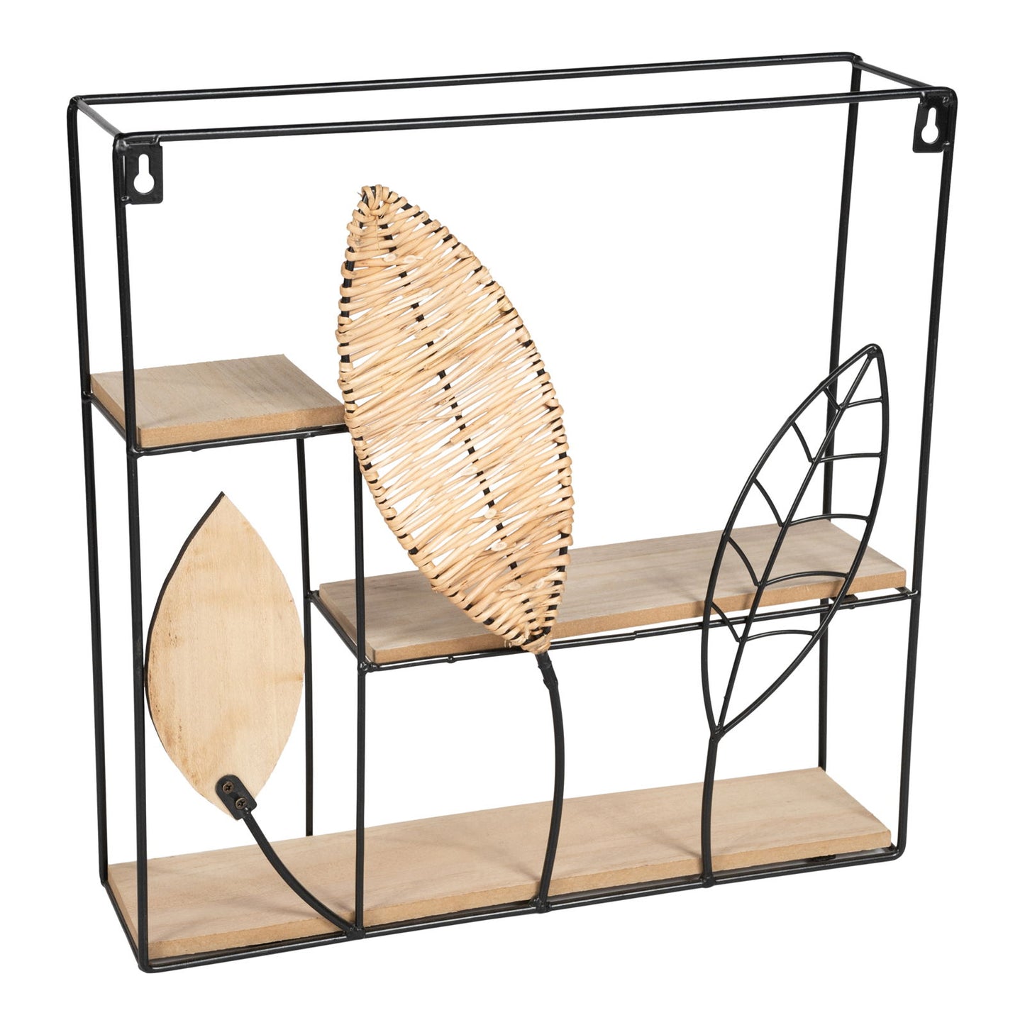 Square Metal Framed Rattan Leaf Shelf Unit