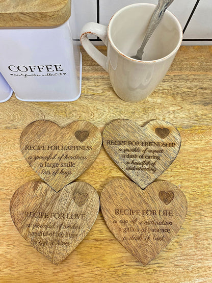 Set of 4 Wooden Heart Shaped Coasters