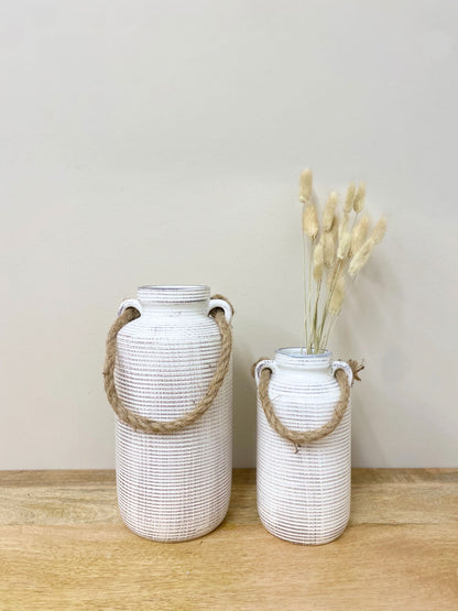 Small Stone Vase with Rope Handle