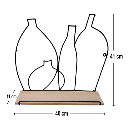 Wire Bottle Design Shelf with 4 Hooks