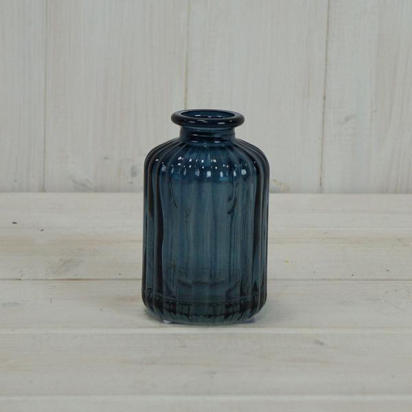 Blue Ribbed Glass Bottle H10cm TD3.7cm B5cm W 0.2Kg