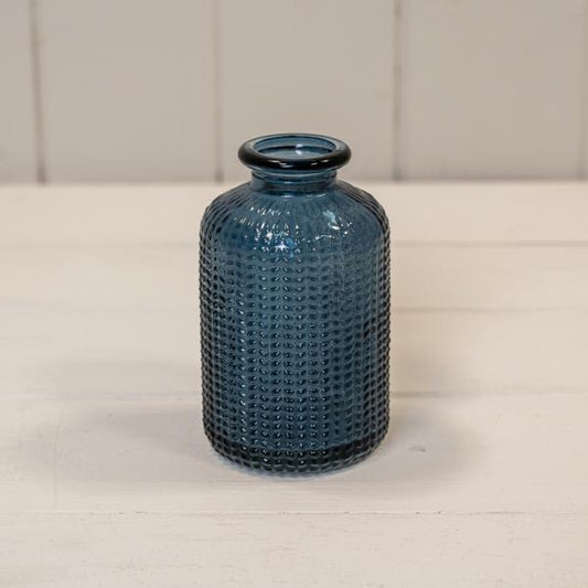 Blue Dimpled Glass Bottle D6.3 x H10cm