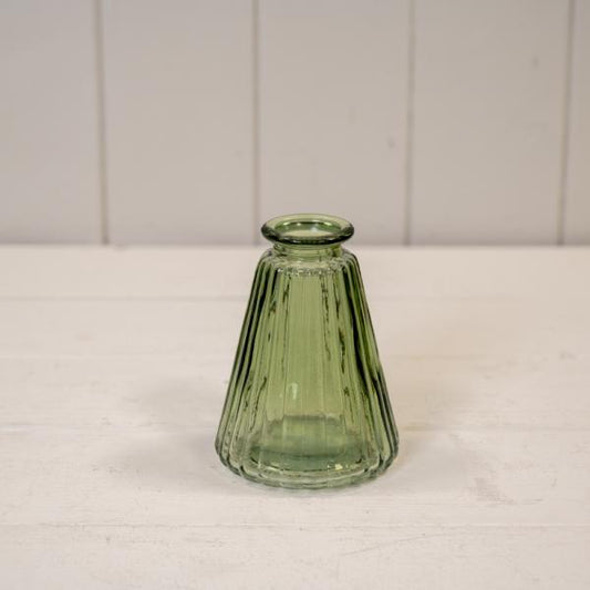 Vintage Green Ribbed Glass Bottle L7.4cm W7.4cm H9.9cm W150g