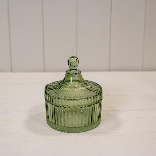 Vintage Green Glass Decorative Jar L10.5cm W10.5cm H12.5cm