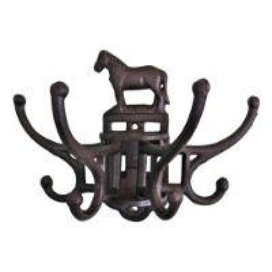 Cast Iron Wall Mounted Rotating Coat Hooks  Horse  8 hooks