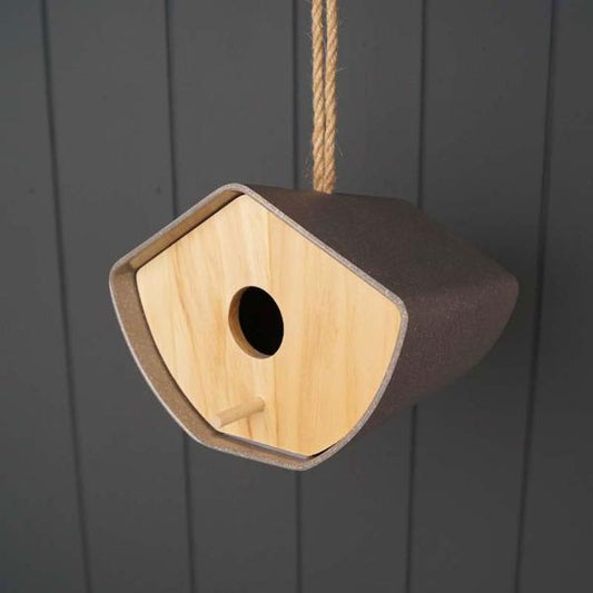 Earthy Anthracite Bamboo Japandi Birdhouse