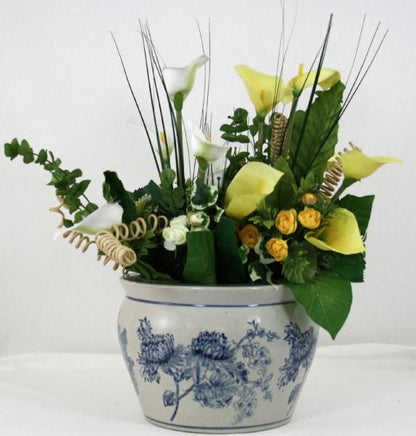 Ceramic Planter  Vintage Blue & White Magnolia Design