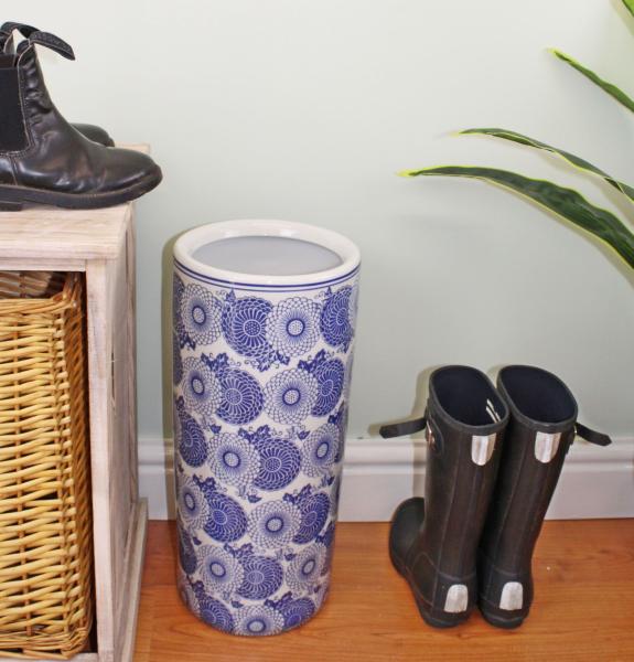 Umbrella Stand  Vintage Blue & White Marigold Design