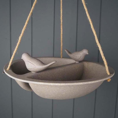 Earthy Straw Hanging Bird Bath and Feeder