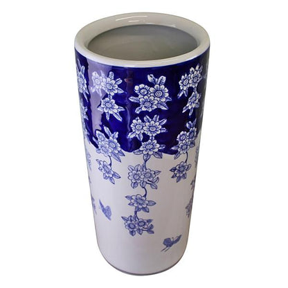 Umbrella Stand Vintage Blue & White Flowers and Butterfly Design