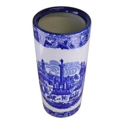 Umbrella Stand  Vintage Blue & White Townscape Design