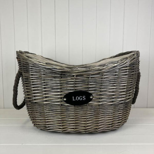 Oval Tapered Log Basket with Two Hessian Ears