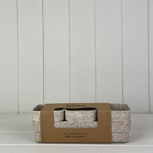 Earthy Oatmeal Chaff Trio Pots with Tray