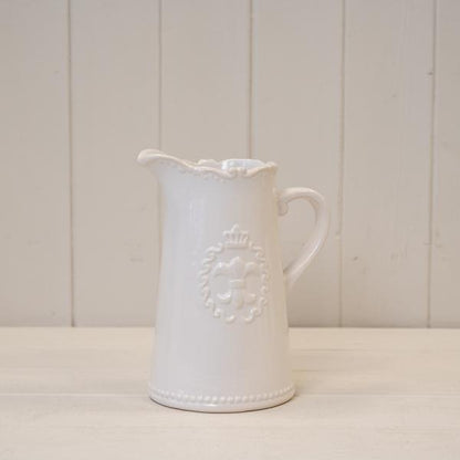 White Ceramic Jug Fleur De Lis
