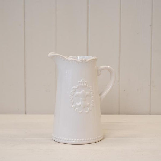 White Ceramic Jug Fleur De Lis