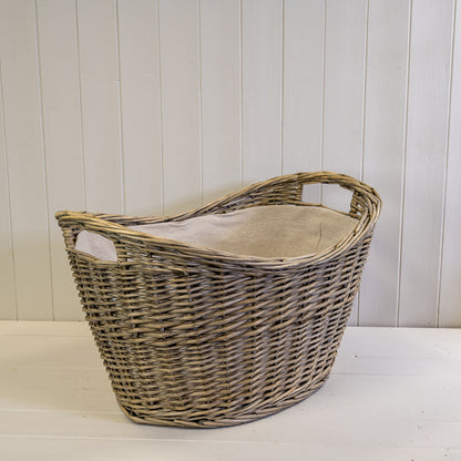 Willow Oval Scooped Log Basket with Hessian Liner