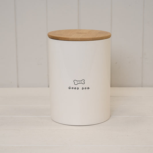 Good Dog' Ceramic Treat Jar with Bamboo Lid.