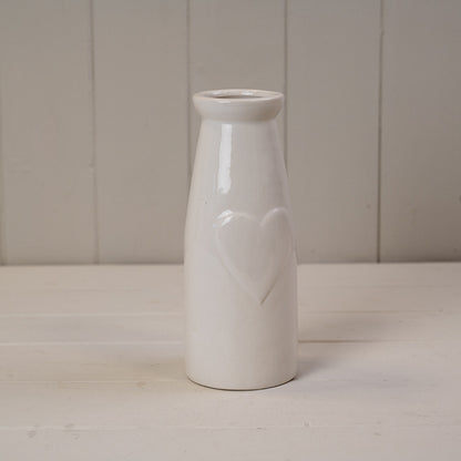 White Ceramic Vase with Heart Embossment