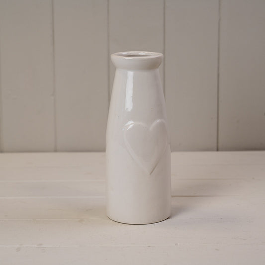 White Ceramic Vase with Heart Embossment
