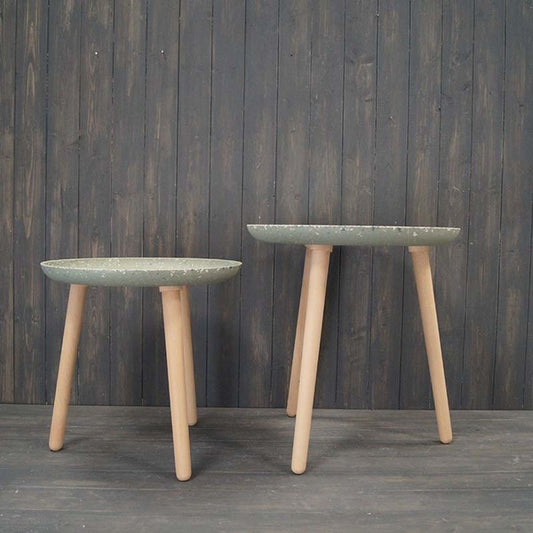Set Of Two Earthy Sage Bamboo Terrazzo Side Table