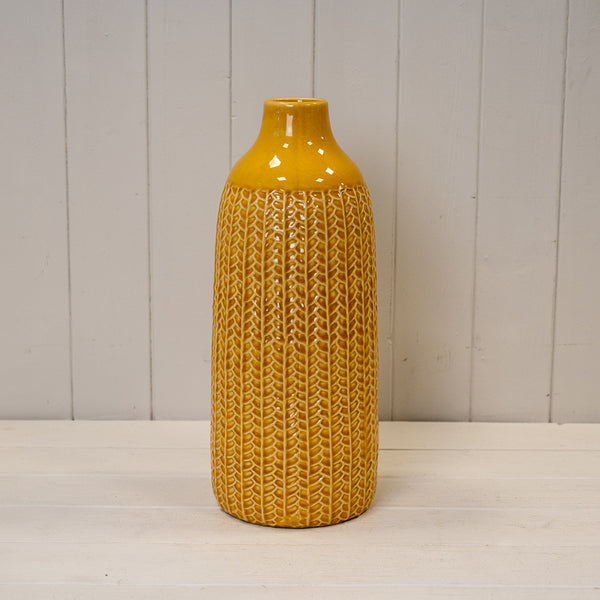 Yellow Ceramic Vase TD(ext)5.8/(int)4.5cm BD13.5 x H38cm