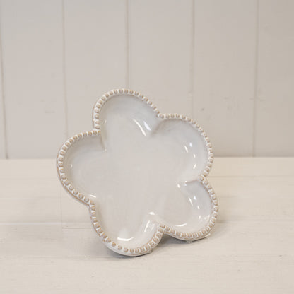 Natural Ceramic Flower Shaped Plate with Bobble Rim