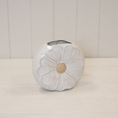 Natural Ceramic Vase with Flower Design