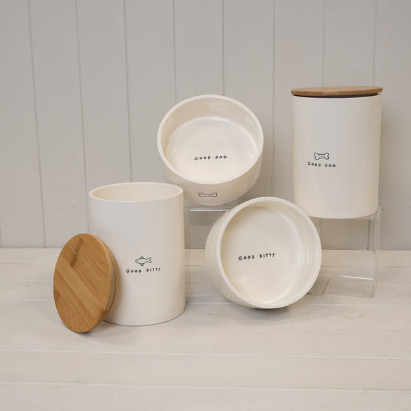 Good Kitty' Ceramic Treat Jar with Bamboo lid.