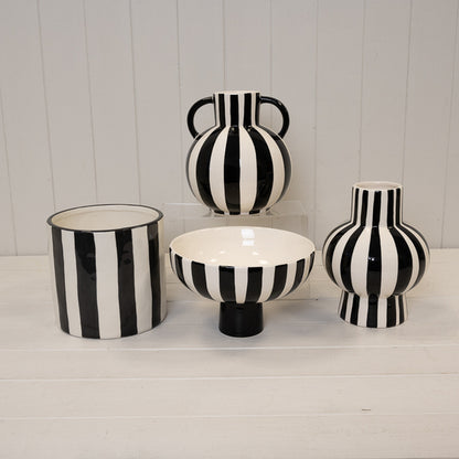 Black and White Striped Round Vase