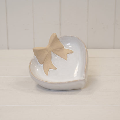 Heart Shaped Shallow Dish with Unglazed Bow Design