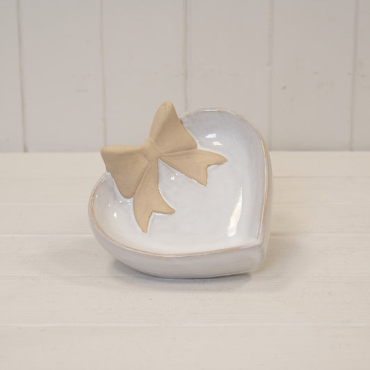 Heart Shaped Shallow Dish with Unglazed Bow Design