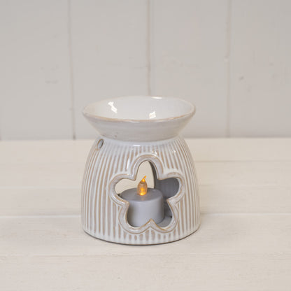 Natural Ceramic Oil Burner With Cut Out Flower Detail
