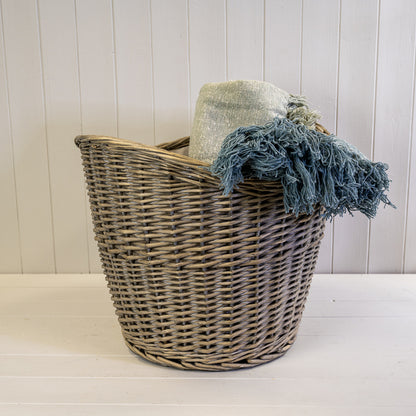 Willow Oval Log Basket with Hessian Liner TD50x48cm