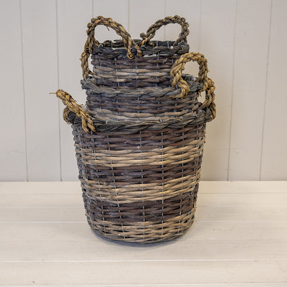 Peeled and Unpealed Split Willow Round Basket With Ears