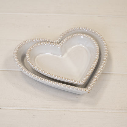 Natural Ceramic Heart Shaped Plate with Bobble Rim Large