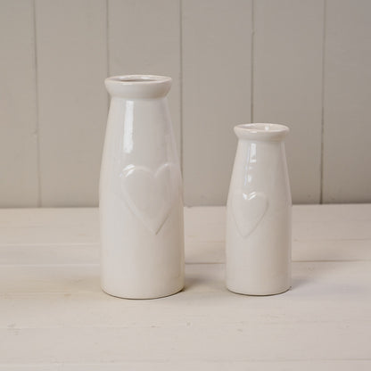 White Ceramic Vase with Heart Embossment