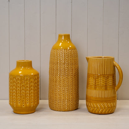 Yellow Ceramic Vase TD(ext)5.8/(int)4.5cm BD13.5 x H38cm