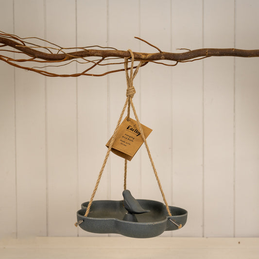 Earthy Anthracite Bamboo Hanging Bird Bath/Feeder H3.5 W23.3 D23  Weight-1540g