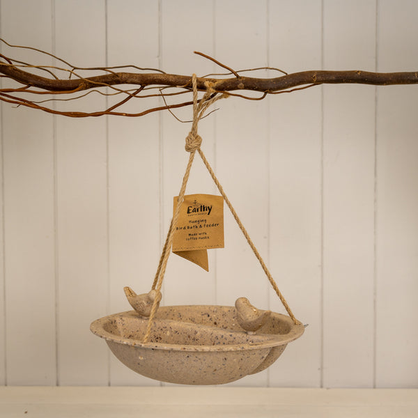 Earthy Coffee Husks Hanging Bird Bath and Feeder (27cm)